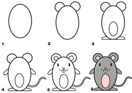 Учимся рисовать мышку поэтапно